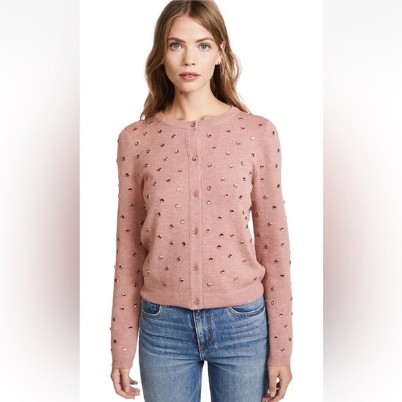 Alice + Olivia RuthieRhinestone Pink Cardigan Wool Sweater Size Medium New